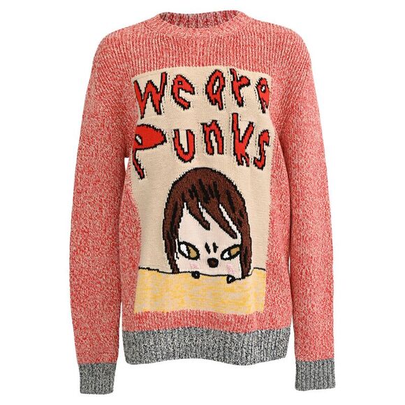 Stella McCartney x Yoshitomo Nara Intarsia Sweater In Red Organic Cotton